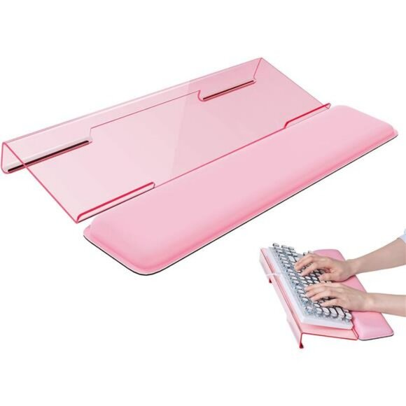 Pink ergonomic keyboard stand with memory foam wrist rest acrylic desktop holder - Picture 1 of 7